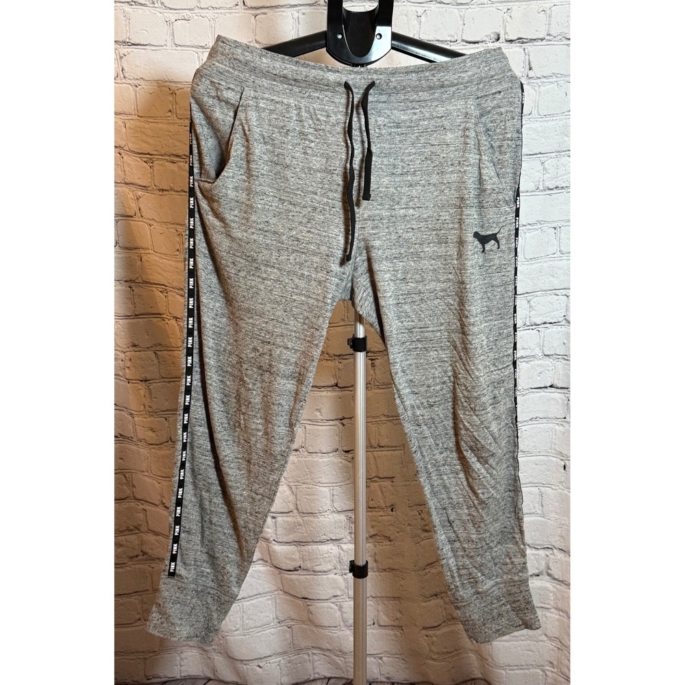 Victoria's Secret PINK Gray Heathered Logo Tape Joggers Large